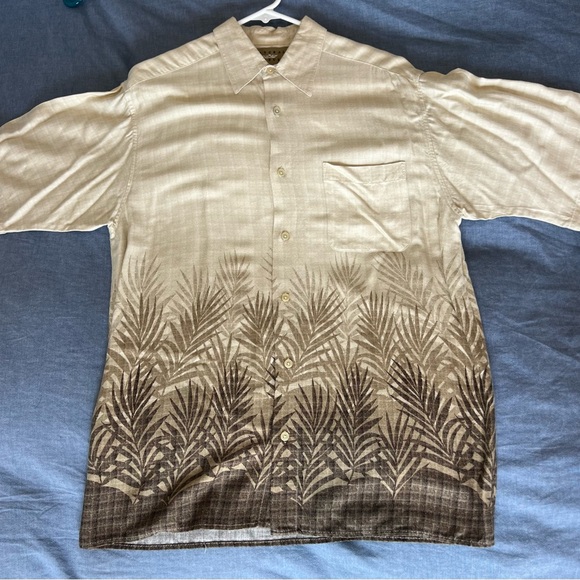 Tropical Beige and Brown Palm Print Shirt - Picture 2 of 7